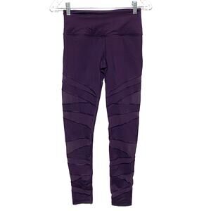 Victorias Secret Sport Knockout Purple Leggings Gym Yoga Mesh Cutouts Womens XS